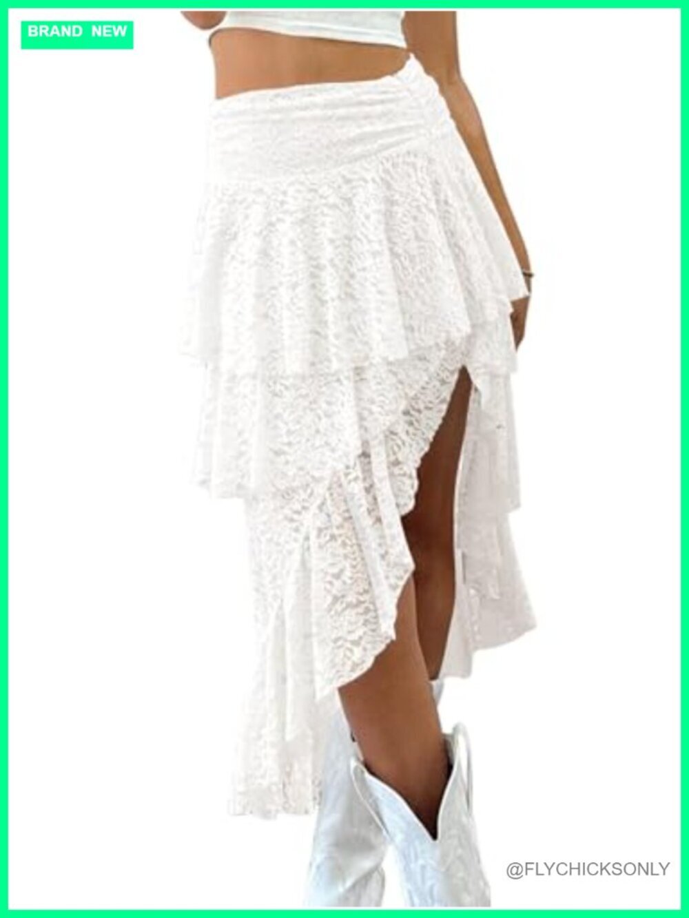 Asymmetrical Lace Midi Skirt High Waist Y2K Flowy Fairy Skirt Beach